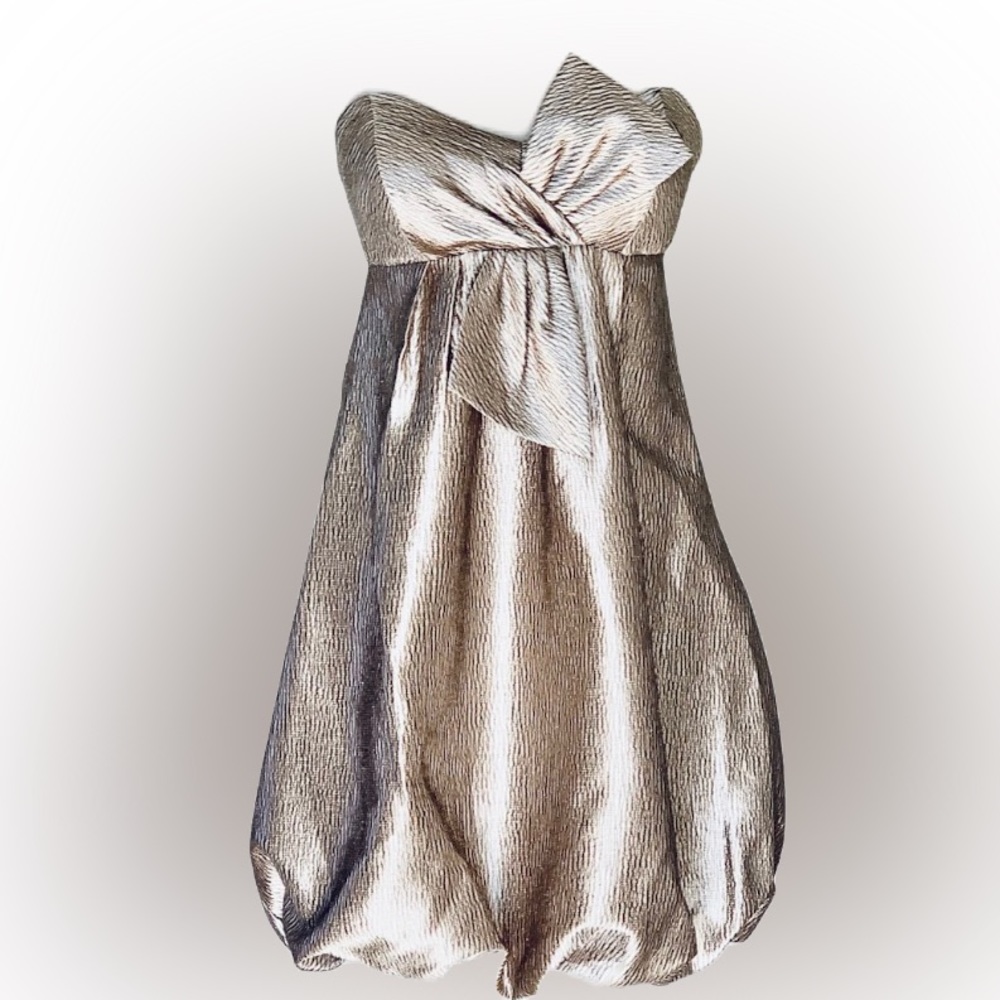 Vintage Max & Cleo Gold Lamé Size 4 Women’s Bow Tie Metallic Dress 80s vibe Prom